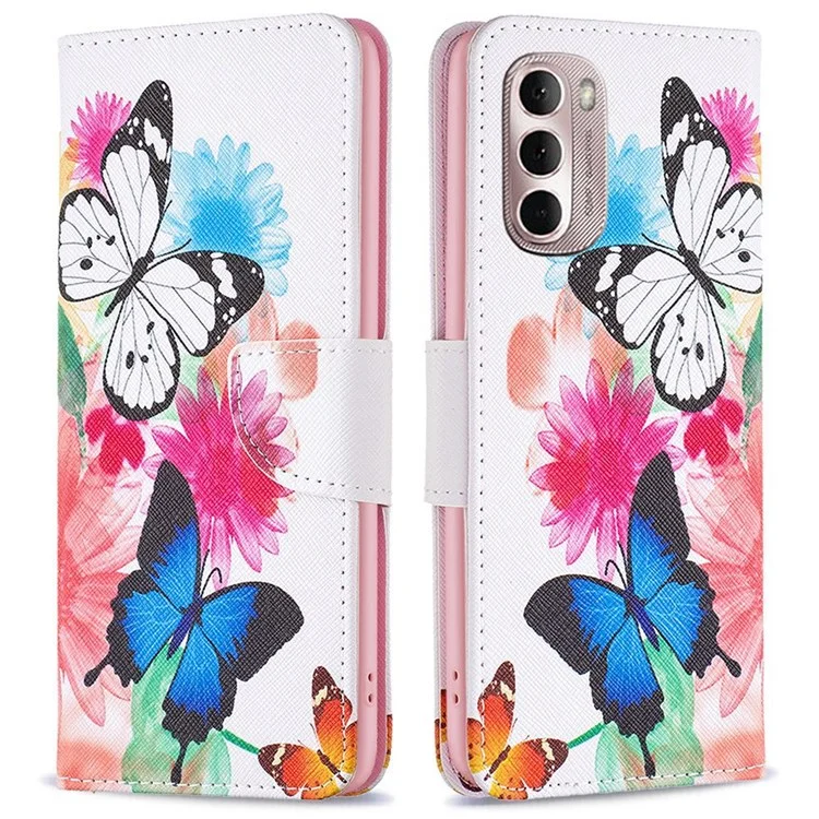 For Motorola Moto G Stylus 4G (2022) Phone Case Pattern Printing PU Leather Wallet Stand Cover - Two Butterflies