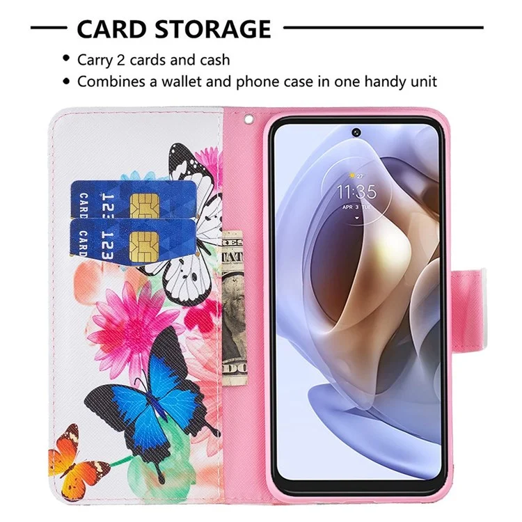 For Motorola Moto G Stylus 4G (2022) Phone Case Pattern Printing PU Leather Wallet Stand Cover - Two Butterflies