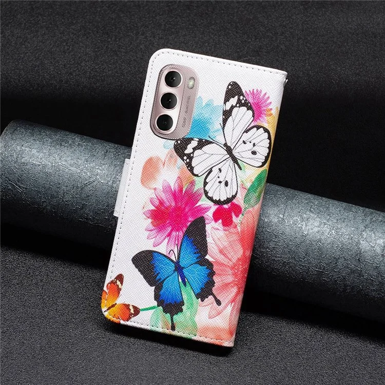 For Motorola Moto G Stylus 4G (2022) Phone Case Pattern Printing PU Leather Wallet Stand Cover - Two Butterflies