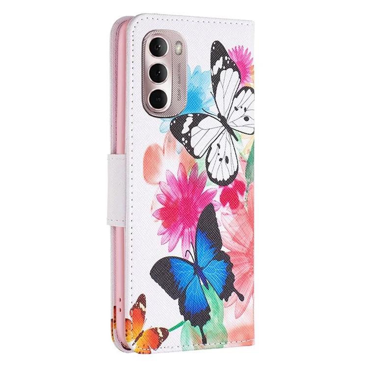 For Motorola Moto G Stylus 4G (2022) Phone Case Pattern Printing PU Leather Wallet Stand Cover - Two Butterflies