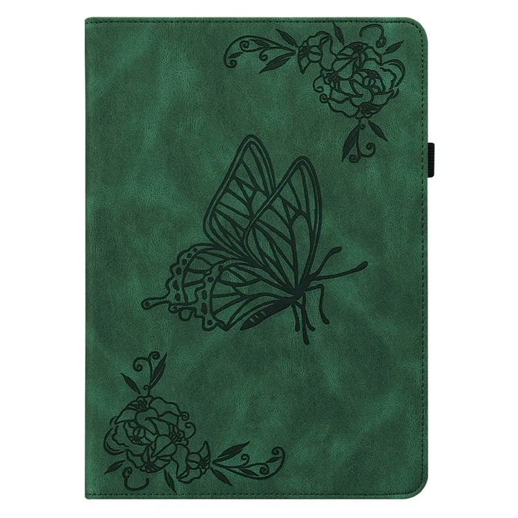 Pour Lenovo Tab M10 Plus (Gen 3) Papillon Fleur Imprimé Fente Carte PU Cuir Étui Tablette Support Couverture avec Bande Élastique - Vert