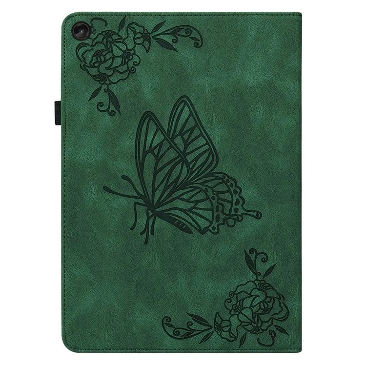Pour Lenovo Tab M10 Plus (Gen 3) Papillon Fleur Imprimé Fente Carte PU Cuir Étui Tablette Support Couverture avec Bande Élastique - Vert