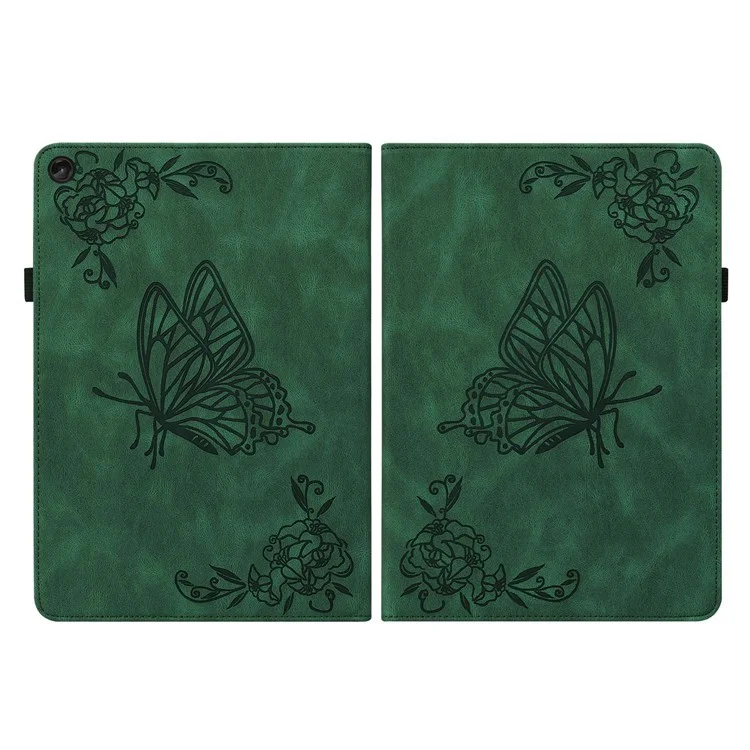 Pour Lenovo Tab M10 Plus (Gen 3) Papillon Fleur Imprimé Fente Carte PU Cuir Étui Tablette Support Couverture avec Bande Élastique - Vert