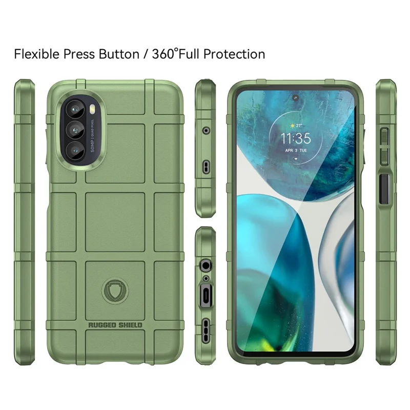 For Motorola Moto G52 4G / G82 5G Anti-scratch Dustproof Phone Case Rugged Square Grid Anti-drop Thickened TPU Protective Cover - Green