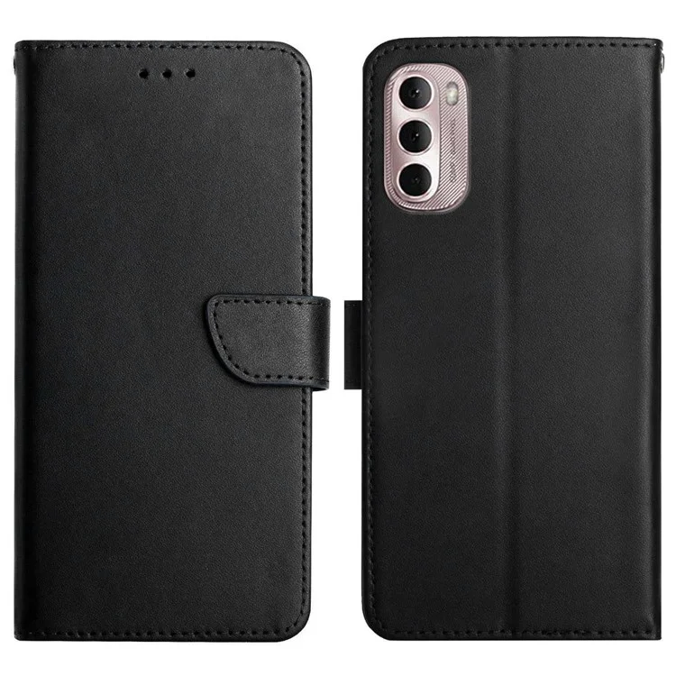 For Motorola Moto G Stylus 5G (2022) Nappa Texture Wear-resistant Anti-fall Wallet Case Genuine Leather Magnetic Phone Protector with Stand - Black