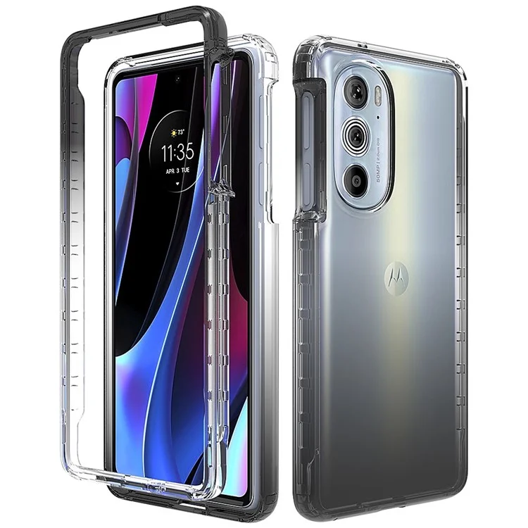 Pour Motorola Edge 30 Pro (Motorola Edge+ (2022)) Étui hybride en TPU transparent + PC avec protection renforcée Couleur dégradée Coque de téléphone anti-chute - Noir dégradé
