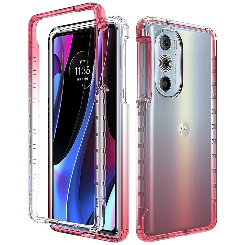 Für Motorola Edge 30 Pro (Motorola Edge+ (2022)) Gut geschützter transparenter TPU + PC Hybrid-Gehäusefall Farbverlauf Fallschutzhandy-Cover - Farbverlauf Rot