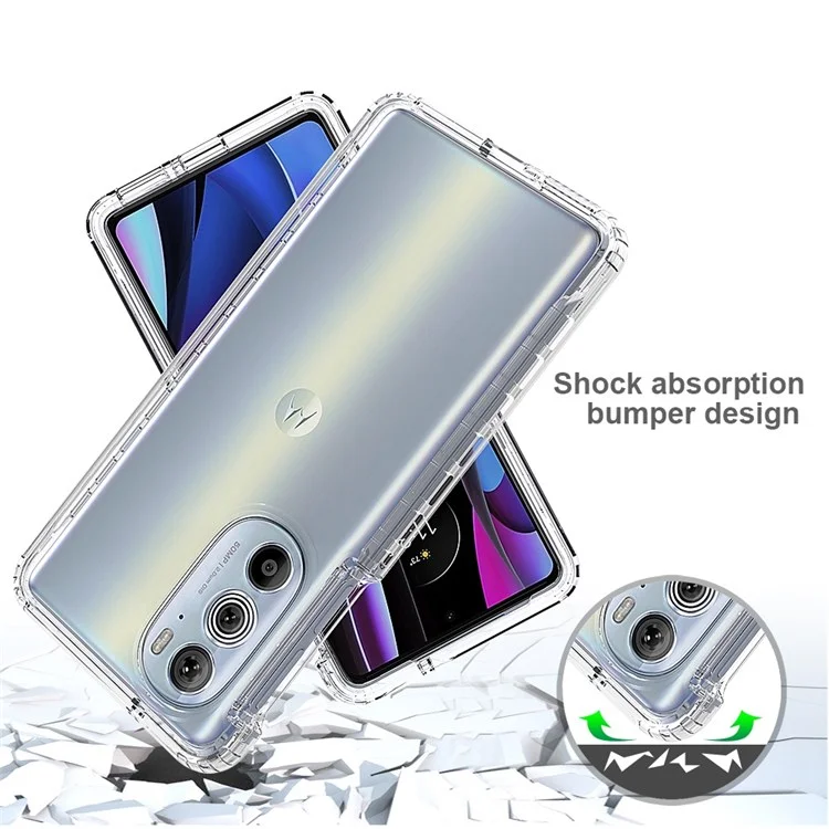 Pour le Motorola Edge 30 Pro (Motorola Edge+ (2022)) Étui de protection hybride PC+TPU 3-en-1 antichoc et anti-chute avec coque dégradée et protection d'écran en PET - Bleu
