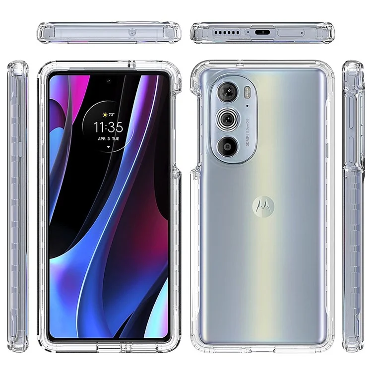 Pour le Motorola Edge 30 Pro (Motorola Edge+ (2022)) Étui de protection hybride PC+TPU 3-en-1 antichoc et anti-chute avec coque dégradée et protection d'écran en PET - Bleu