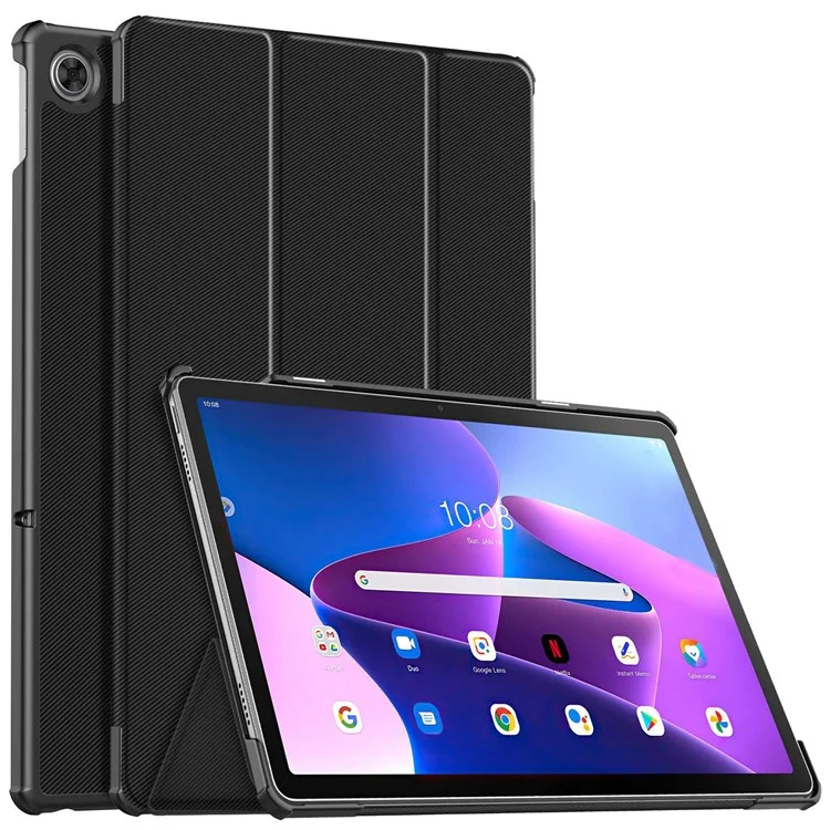 Per Lenovo Tab M10 Plus (Gen 3) Trifold Stand Full Protection PU Leather Tablet Case Auto Wake/Sleep Protective Cover - Nero