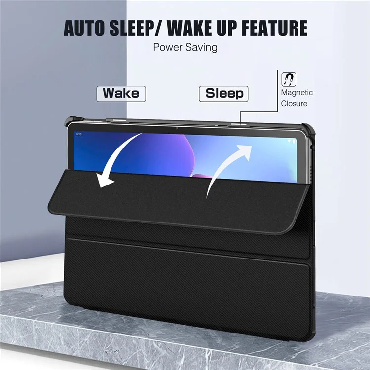 Per Lenovo Tab M10 Plus (Gen 3) Trifold Stand Full Protection PU Leather Tablet Case Auto Wake/Sleep Protective Cover - Nero