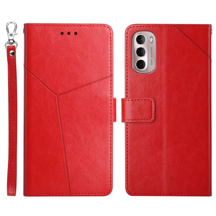 HT01 For Motorola Moto G Stylus 4G (2022) Smartphone Case Bag PU Leather + TPU Y-Shaped Lines Imprinting Wallet Stand Phone Cover - Red