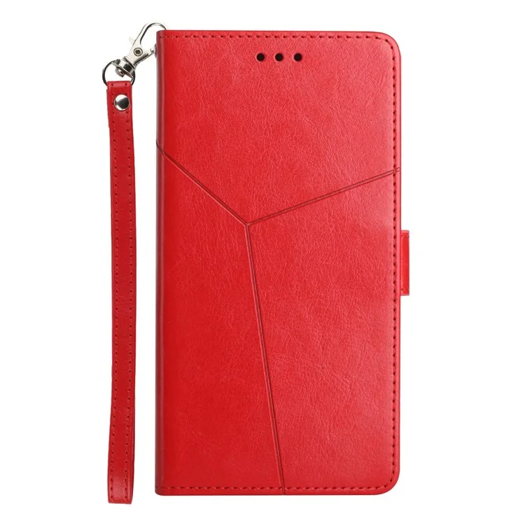 HT01 For Motorola Moto G Stylus 4G (2022) Smartphone Case Bag PU Leather + TPU Y-Shaped Lines Imprinting Wallet Stand Phone Cover - Red