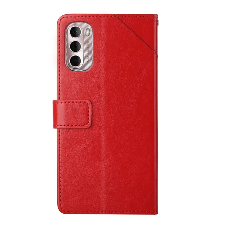 HT01 For Motorola Moto G Stylus 4G (2022) Smartphone Case Bag PU Leather + TPU Y-Shaped Lines Imprinting Wallet Stand Phone Cover - Red