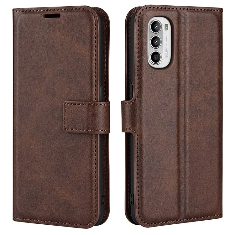 Per Motorola Moto G52 4G/G82 Guscio Protettivo 5g, Funzione di Copertura in Pelle PU Testurizzata Funzione di Chiusura Magnetica Flip Whaget Case - Marrone