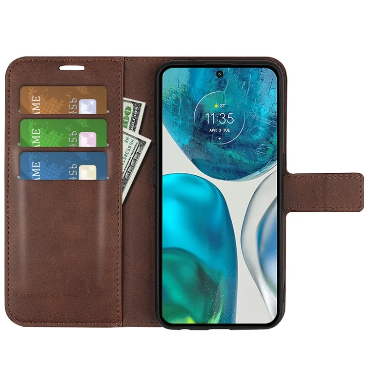 Per Motorola Moto G52 4G/G82 Guscio Protettivo 5g, Funzione di Copertura in Pelle PU Testurizzata Funzione di Chiusura Magnetica Flip Whaget Case - Marrone