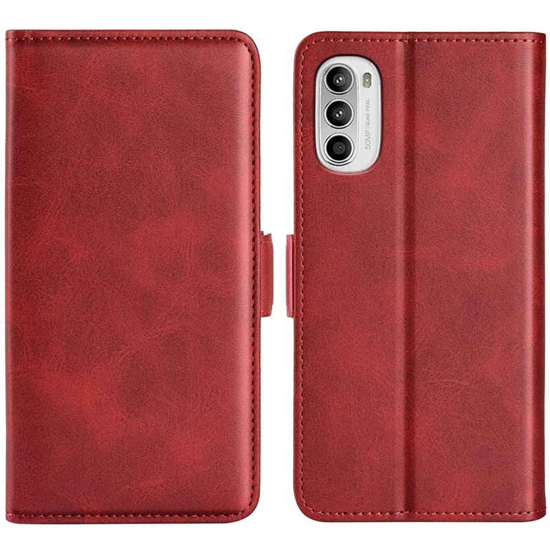 Für Motorola Moto G52 4G / G82 5G PU-Leder magnetische Handy-Schutzhülle Folio-Flip-Portemonnaie mit Ständerfunktion strukturierte Hülle - Rot