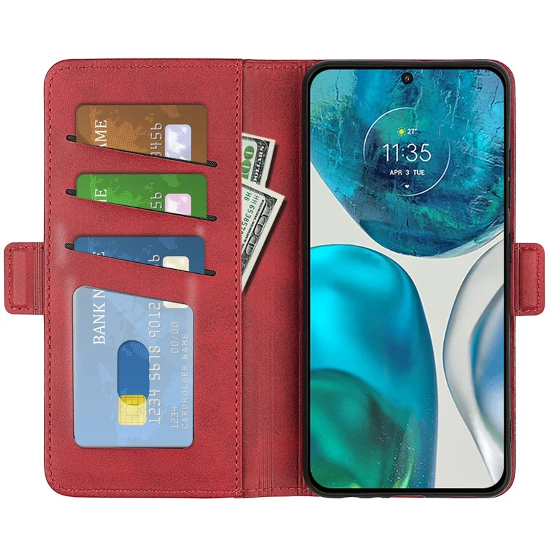 Für Motorola Moto G52 4G / G82 5G PU-Leder magnetische Handy-Schutzhülle Folio-Flip-Portemonnaie mit Ständerfunktion strukturierte Hülle - Rot