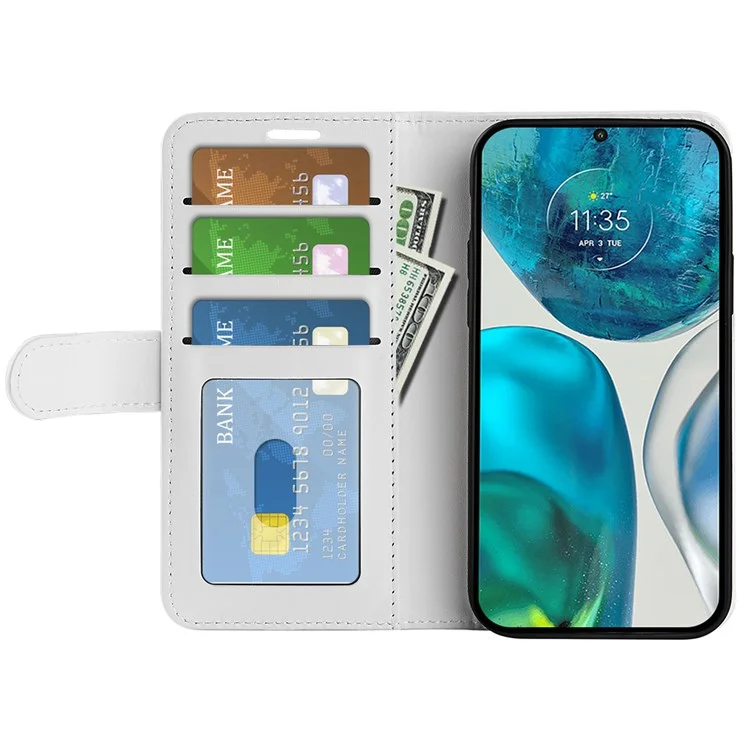Für Motorola Moto G52 4G/G82 5G Wallet Style Pu-lederschale, Crazy Horse Texture Case Allround Schockfestes Magnetverschluss Folio Flip Phone Cover Mit Ständer - Weiß