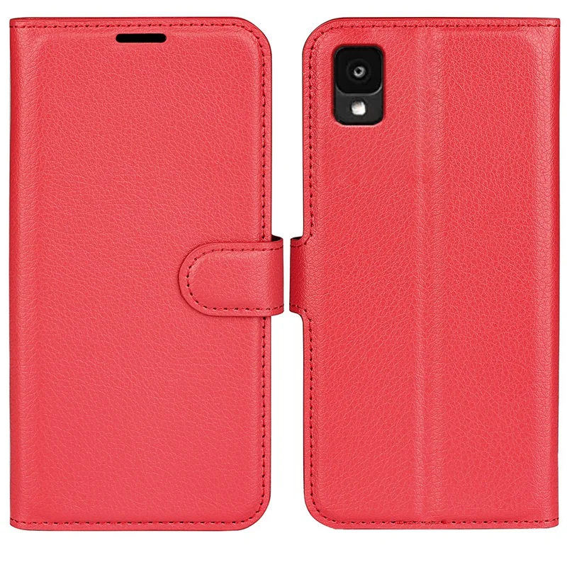 For TCL 30 Z Litchi Texture Phone Case PU Leather Stand Wallet Mobile Phone Cover - Red