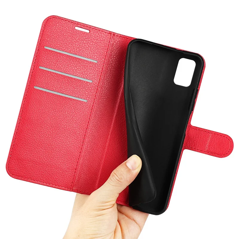 For TCL 30 Z Litchi Texture Phone Case PU Leather Stand Wallet Mobile Phone Cover - Red