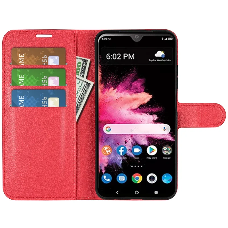 For TCL 30 Z Litchi Texture Phone Case PU Leather Stand Wallet Mobile Phone Cover - Red