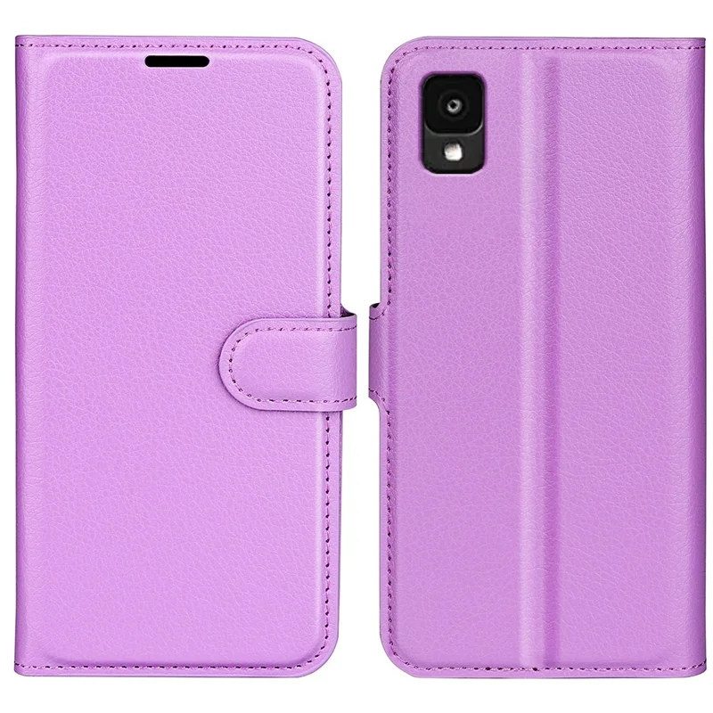 For TCL 30 Z Litchi Texture Phone Case PU Leather Stand Wallet Mobile Phone Cover - Purple