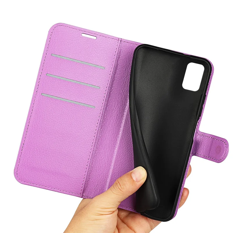For TCL 30 Z Litchi Texture Phone Case PU Leather Stand Wallet Mobile Phone Cover - Purple