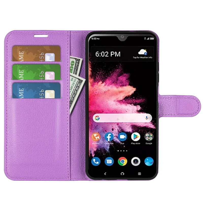 For TCL 30 Z Litchi Texture Phone Case PU Leather Stand Wallet Mobile Phone Cover - Purple