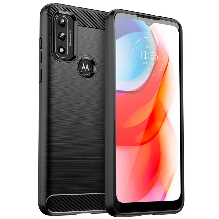 Für Motorola Moto G Play (2022) Gebürstete Kohlefaser-Textur Leichte TPU-Hülle Gut Geschützte Mobiltelefonabdeckung - Schwarz