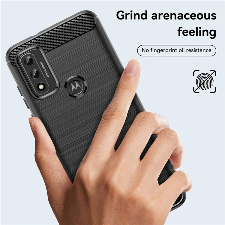 Für Motorola Moto G Play (2022) Gebürstete Kohlefaser-Textur Leichte TPU-Hülle Gut Geschützte Mobiltelefonabdeckung - Schwarz