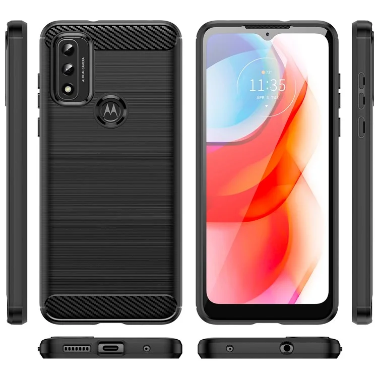 Für Motorola Moto G Play (2022) Gebürstete Kohlefaser-Textur Leichte TPU-Hülle Gut Geschützte Mobiltelefonabdeckung - Schwarz