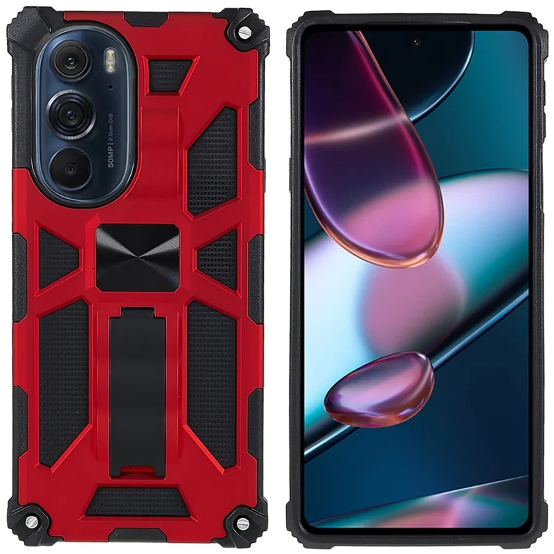 For Motorola Edge 30 Pro (Motorola Edge+ (2022))/Edge X30 PC TPU Combo Armor Cell Phone Case Wear-resistant Drop-proof Kickstand Hybrid Shell - Red