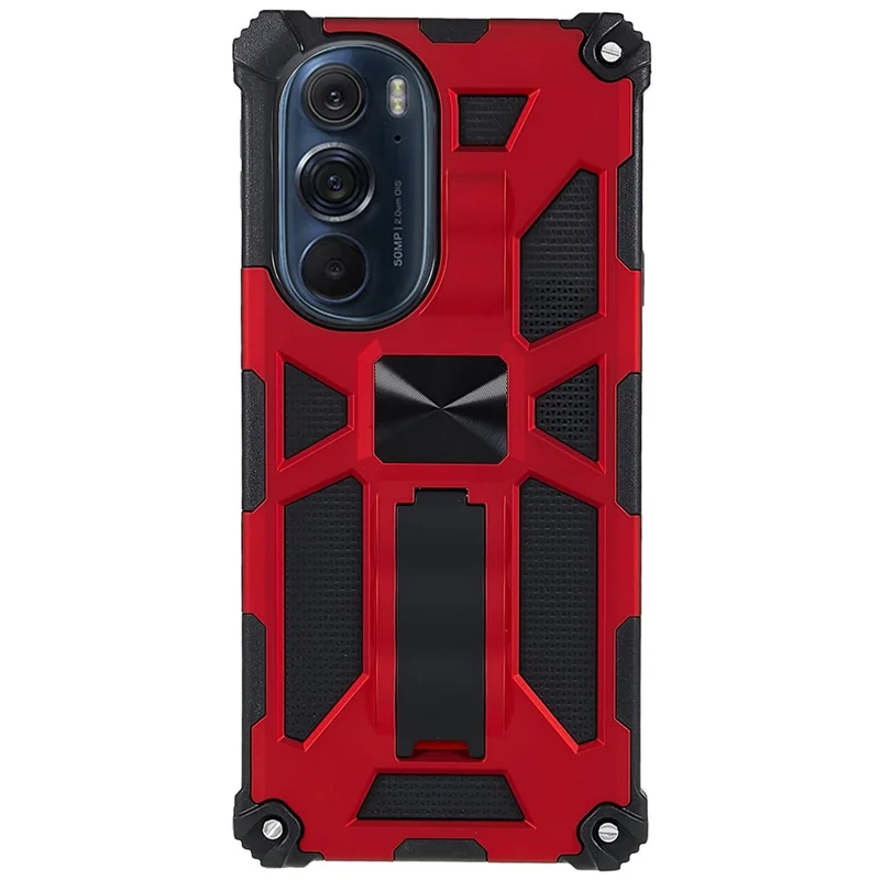 For Motorola Edge 30 Pro (Motorola Edge+ (2022))/Edge X30 PC TPU Combo Armor Cell Phone Case Wear-resistant Drop-proof Kickstand Hybrid Shell - Red