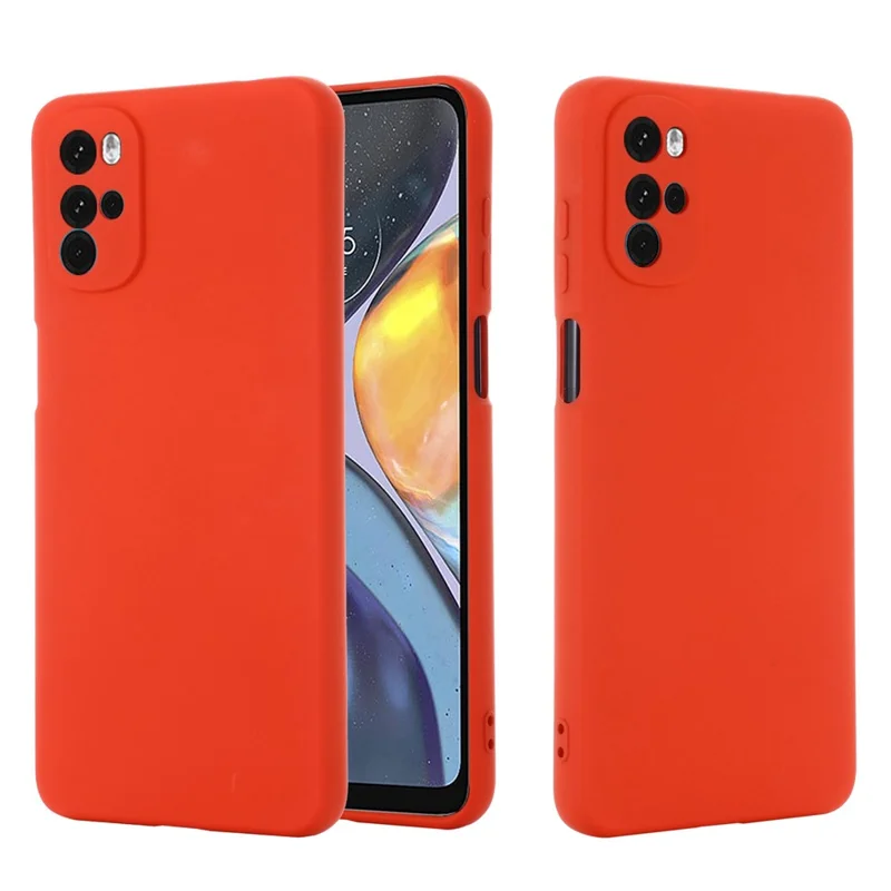 Funda de silicona líquida para Motorola Moto G22 / Moto E32s 4G, cubierta suave con forro de microfibra antiarañazos, carcasa protectora a prueba de golpes con correa - Rojo