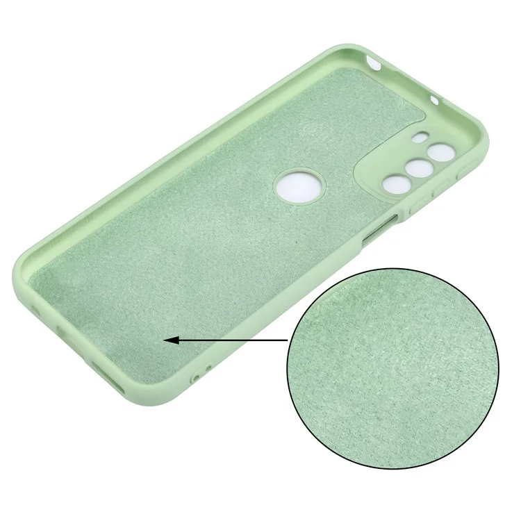 Para Motorola Moto G31/G41 Soft Liquid Silicone Phone Case Microfiber Lining Cushion Camera Protection Cover with Strap - Verde