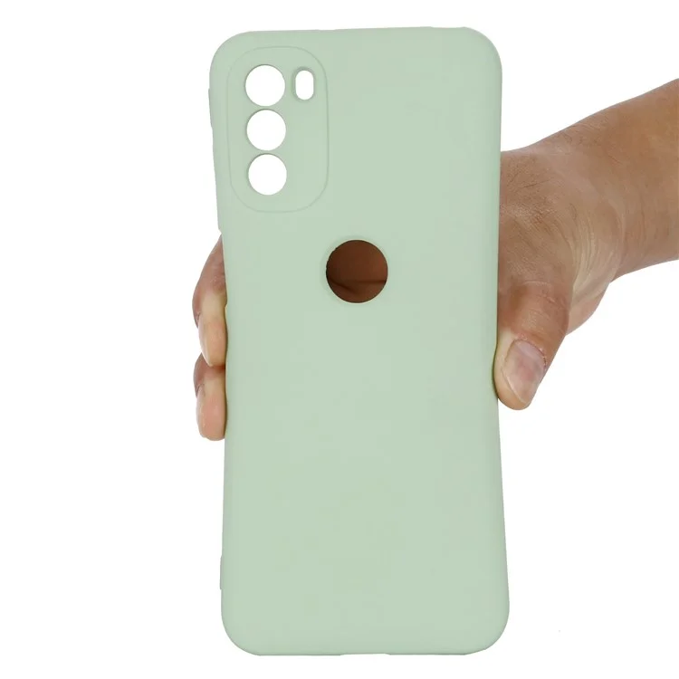 Para Motorola Moto G31/G41 Soft Liquid Silicone Phone Case Microfiber Lining Cushion Camera Protection Cover with Strap - Verde