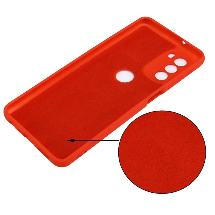 Für Motorola Moto G51 5G Flüssigsilikon-Handyhülle, weicher Microfaserfutter, seidige, weiche Schutzhülle mit Handschlaufe - Rot