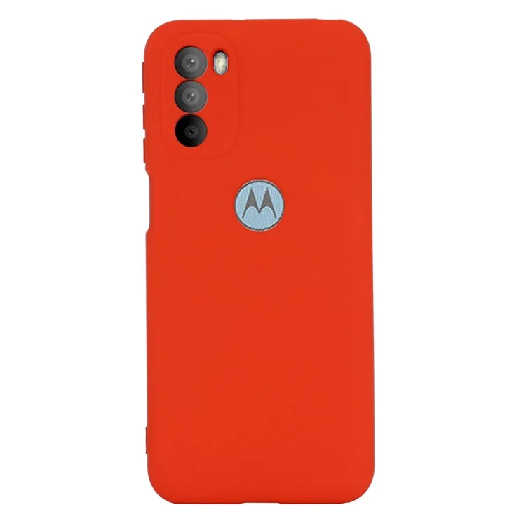 Für Motorola Moto G51 5G Flüssigsilikon-Handyhülle, weicher Microfaserfutter, seidige, weiche Schutzhülle mit Handschlaufe - Rot