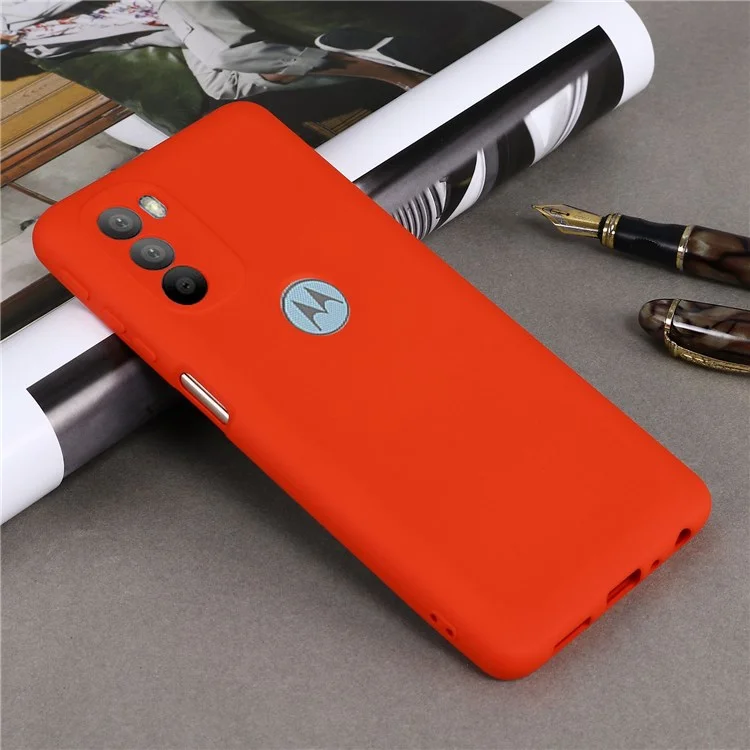 Für Motorola Moto G51 5G Flüssigsilikon-Handyhülle, weicher Microfaserfutter, seidige, weiche Schutzhülle mit Handschlaufe - Rot
