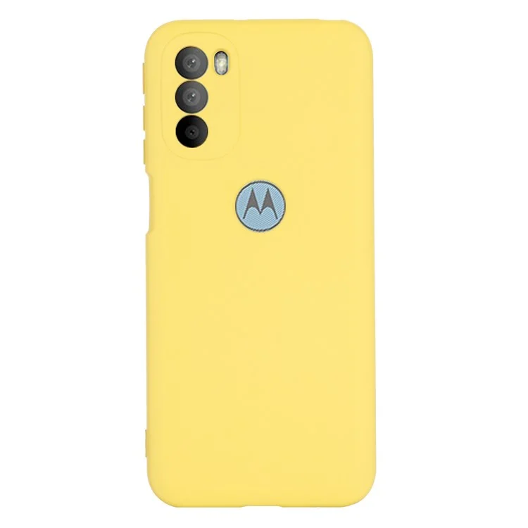 Para Motorola Moto G51 5G Funda de Teléfono de Silicona Líquida Forro de Microfibra Suave Cubierta Protectora Suave con Correa - Amarillo