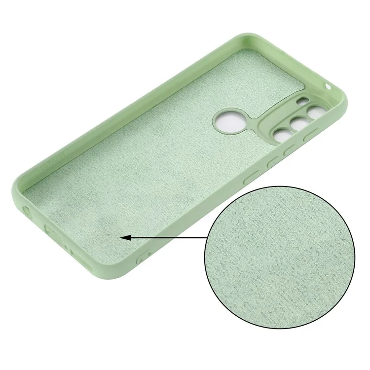 Für Motorola Moto G71 5G Flüssigsilikon-Hülle, weiche Mikrofaserauskleidung, stoßfeste Fallschutz-Abdeckung mit Riemen - Grün
