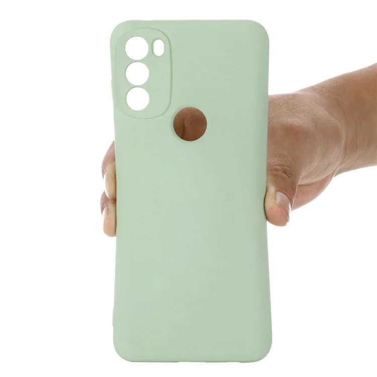 Für Motorola Moto G71 5G Flüssigsilikon-Hülle, weiche Mikrofaserauskleidung, stoßfeste Fallschutz-Abdeckung mit Riemen - Grün