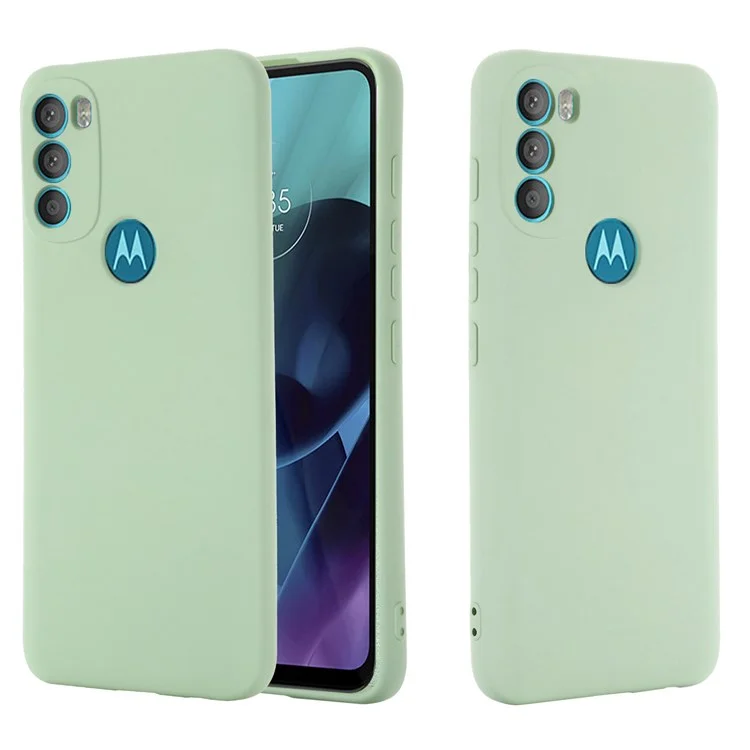 Für Motorola Moto G71 5G Flüssigsilikon-Hülle, weiche Mikrofaserauskleidung, stoßfeste Fallschutz-Abdeckung mit Riemen - Grün