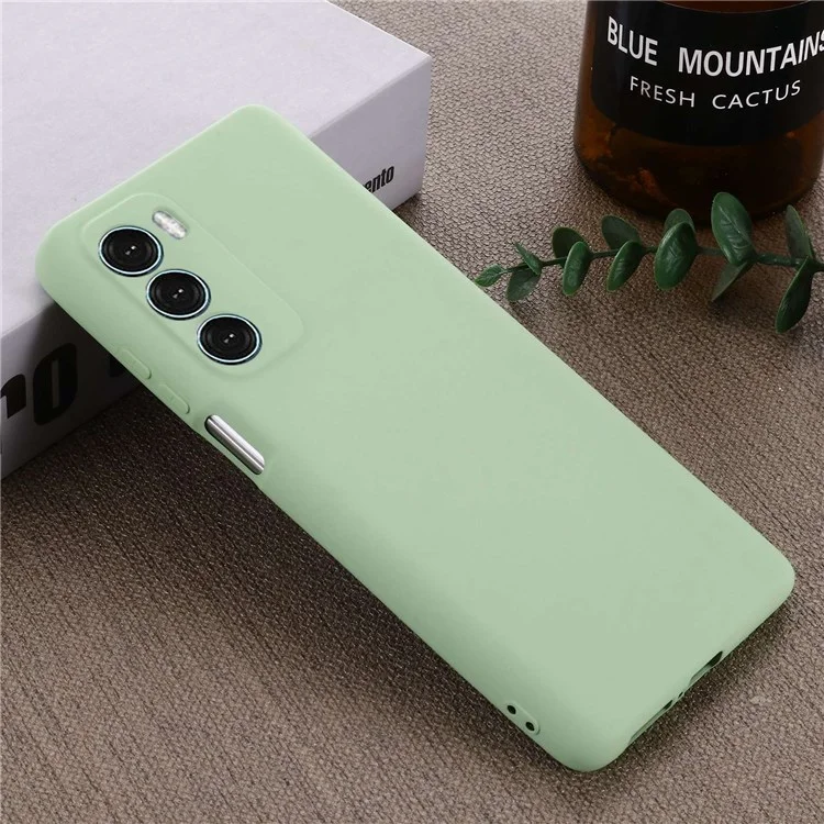 Para Motorola Moto G200 5G/Edge S30 Soft Liquid Silicone Chefe à Prova de Choques Caixa de Microfibra Tampa de Textura de Almofada Com Cinta - Verde