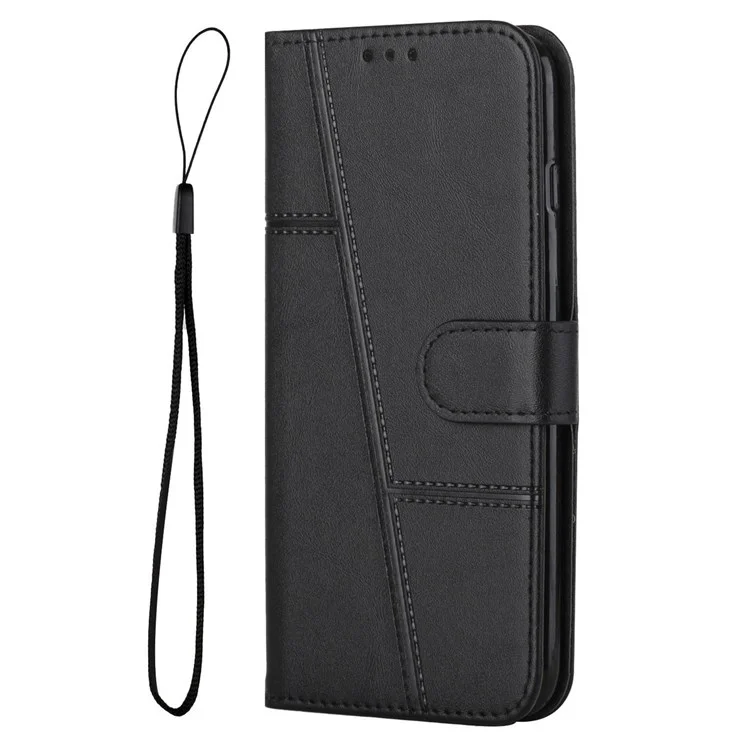 Pour Motorola Moto G22 Magnétique PU en Cuir PU Sold Flip Cover Couxage Conception TPU Protéger le Portefeuille du Portefeuille de Coque Intérieure Avec Sangle - le Noir