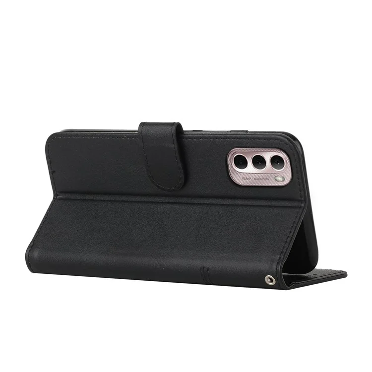 For Motorola Moto G Stylus 4G (2022) Stitching Design PU Leather Wallet Case Stand Wrist Strap Soft TPU Shockproof Protective Flip Cover - Black