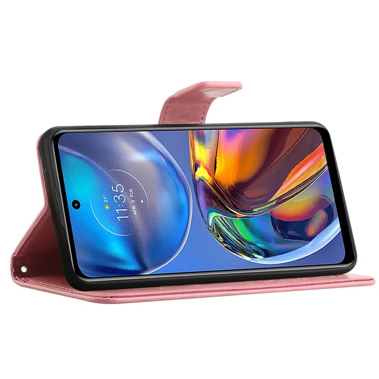 Для Motorola Moto E32 Shock -resean The Leather Phone Cople Phone Tree Tree Patter - Розовый