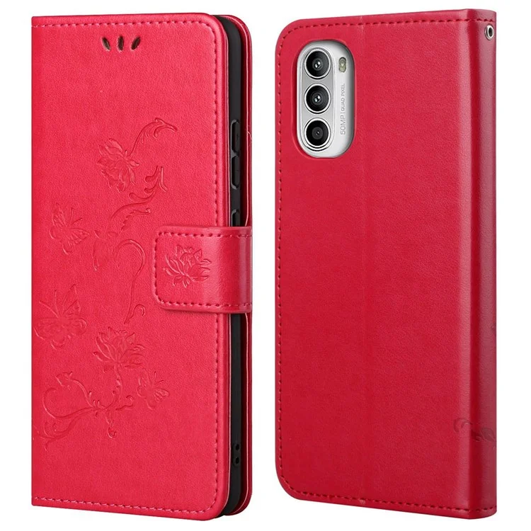 Для Motorola Moto E32 Против Фальсификации Магнитной Магнитной Кожи PU Защищенной Кожи Butterfly Butterfly. - Красный