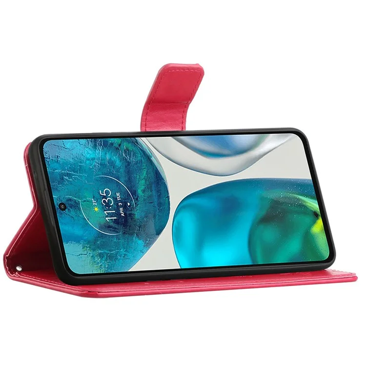 Для Motorola Moto E32 Против Фальсификации Магнитной Магнитной Кожи PU Защищенной Кожи Butterfly Butterfly. - Красный